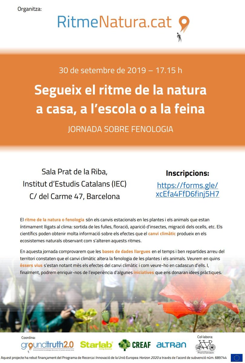 CREAF_ecologia's tweet photo. Ets mestre? 

T'agradaria innovar i descobrir amb els teus alumnes com està canviant el ritme de la natura amb el #canviclimàtic ?

Aquesta és la teva jornada!!

⏰ 30/09 de 17'15h a 20h
📌 @iec (BCN)

https://t.co/yjrTEOnB0L https://t.co/q83EpFKEf3