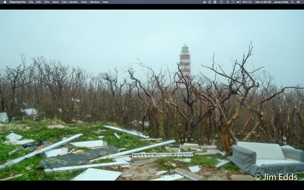 ExtremeStorms's tweet photo. Notice the trees stripped bare, indicative of a powerful #HurricaneDorian The lighthouse was still standing. #HopeTown #Bahamas https://t.co/55eE8e50wt