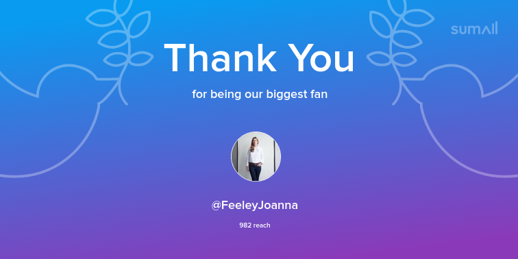 Our biggest fans this week: FeeleyJoanna. Thank you! via sumall.com/thankyou?utm_s…