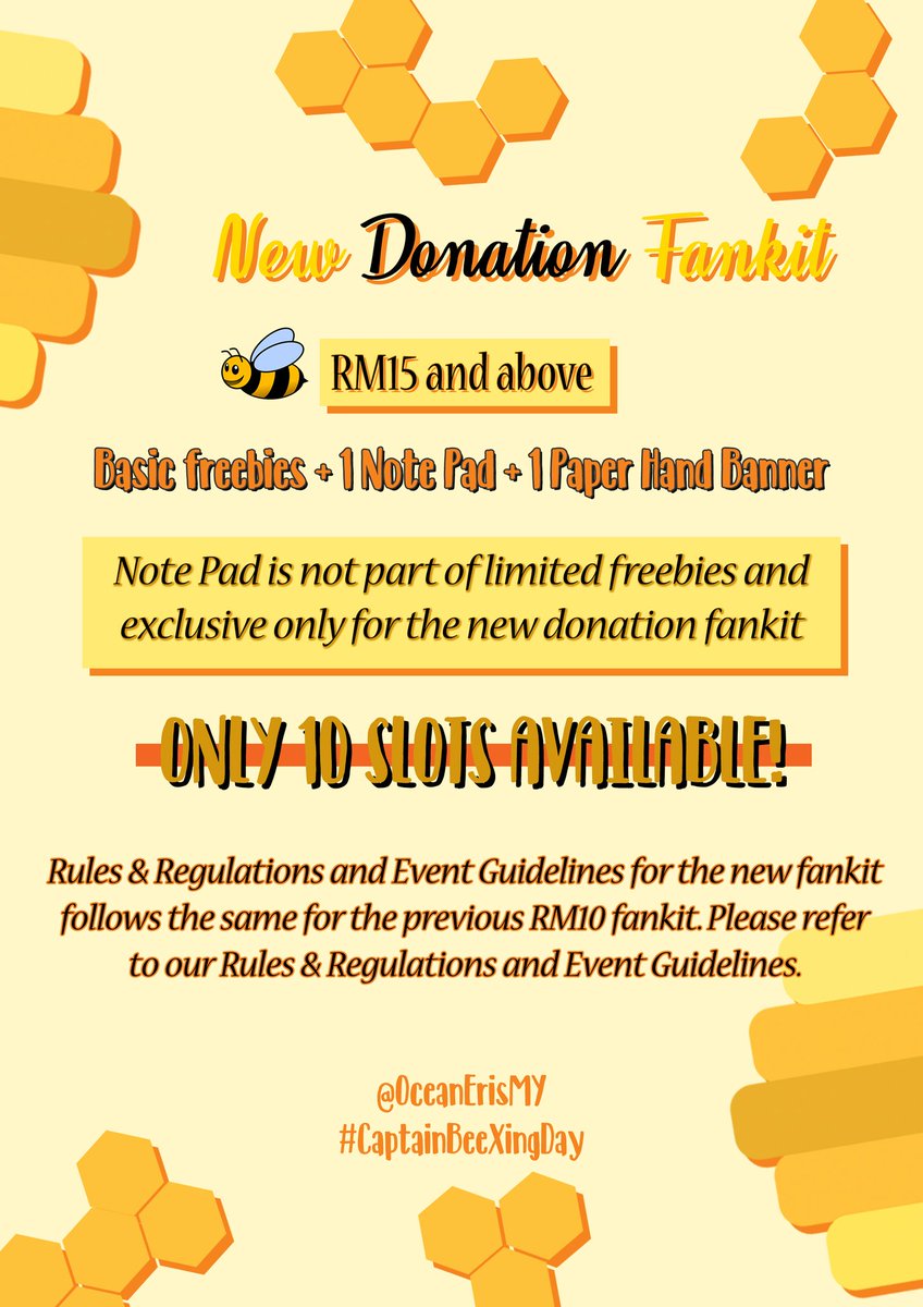 oceanerismy's tweet photo. Hello bees! 🐝 We would like to introduce our new fankit which is the Special Set that is limited to 10 slots only! The note pad is exclusive, none of the previous fankit will get it! 😍🌻

Click on the link below to read up the details #CaptainBeeXingDay

https://t.co/ErmUQVaMEB https://t.co/Z5dsoxuFXu