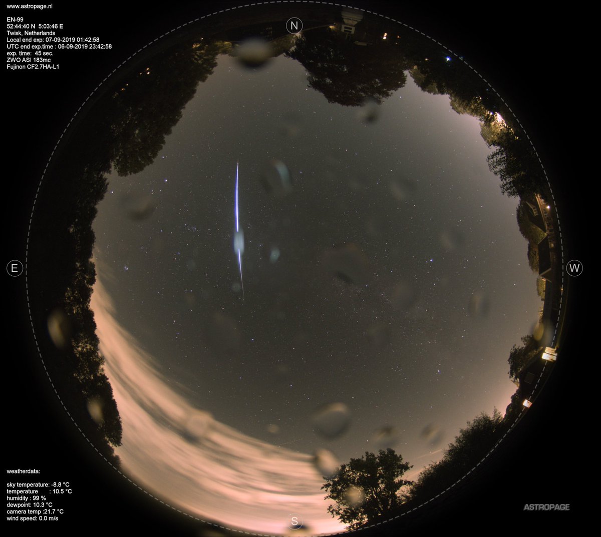 Nice fireball hit last night! #meteor #antihelionmeteor #fireball #astronomy  #astrophotography  #allsky #allskycamera #raindrop