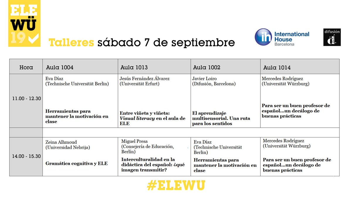 encuentro_ele's tweet photo. Segunda jornada de talleres para #profesELE en #ELEWU ¿A cuáles vas a asistir? 👍 https://t.co/lbpXafUiXZ https://t.co/gPIxE43VWd