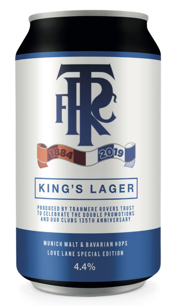 Tranmere_Trust's tweet photo. Order online https://t.co/jGZtcmxbHa Kings Lager or Trfc gin both produced in collab with @lovelanebrewing @GinsmithsLpool to celebrate the clubs 135 anniversary. Ideal gifts for fellow fans. Gin available in Fan Park today #swa #trfc #tranmere @TranmereRovers @SouthernSWA1 https://t.co/eb2LuU6MAF
