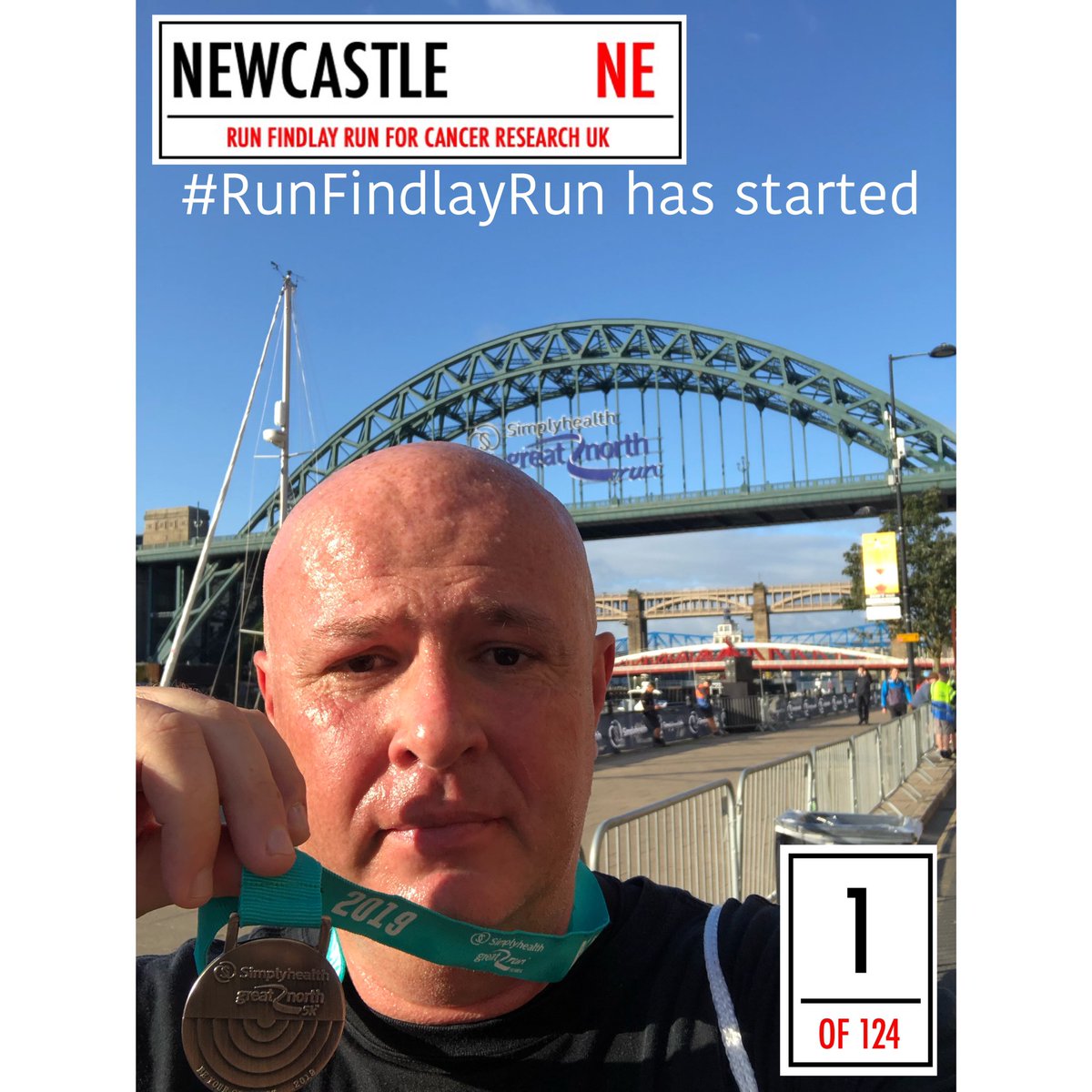 RunFindlayRun's tweet image. #RunFindlayRun has started running a 5km in each postcode of UK 🇬🇧 for #cancerresearchuk #GreatNorth5km
Amazing to start in Newcastle and can’t wait to return next year #GreatNorthRun with someone from every postcode in UK. #GoodToBeBack 
Good to see @davidhart100 
#NowLiverpool