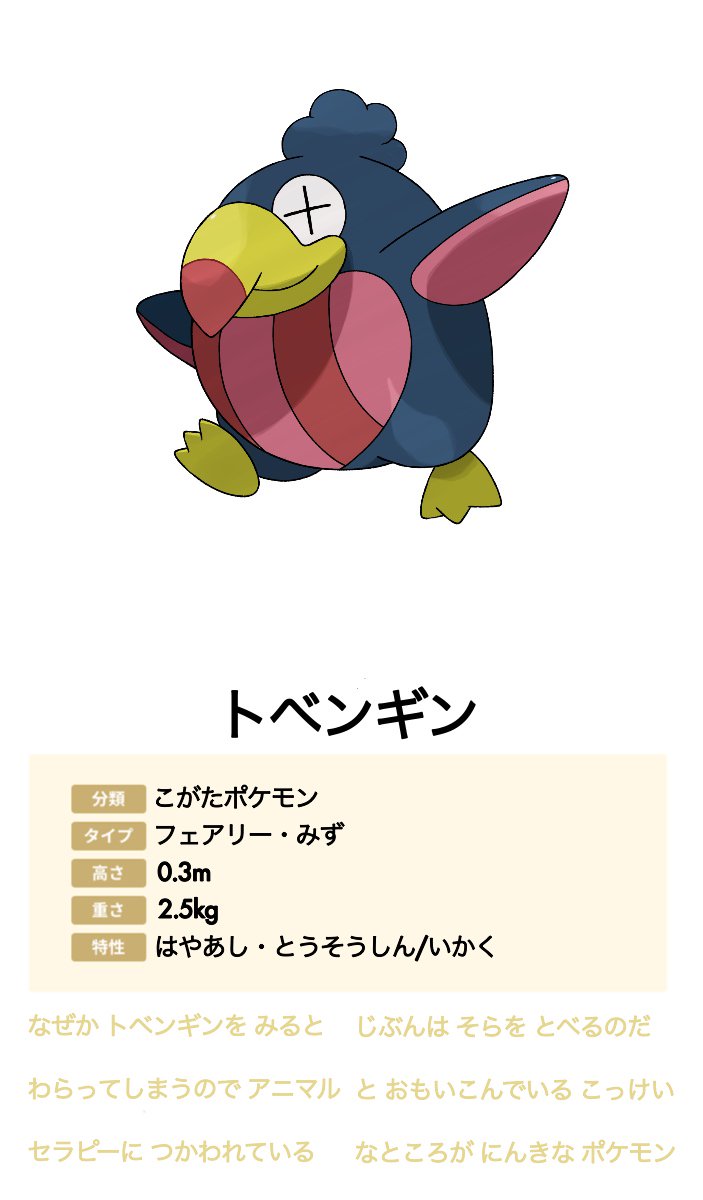 そぼる オリポケ ぬきたし垢 A Twitter こがたポケモン トベンギン 完成 自分は空を飛べると思い込んだペンギンです フェアリータイプを増やすために描きました しかしモチーフのコガタペンギンが余りにも特徴薄すぎて進化後要素に引っ張られすぎた感ががが そぼる オリポケ ぬきたし垢 A Twitter こがたポケモン トベンギン 完成 自分は空を飛べると思い込んだペンギンです フェアリータイプを増やすために描きました しかしモチーフのコガタペンギンが余りにも特徴薄すぎて進化後要素に引っ張られすぎた感ががが