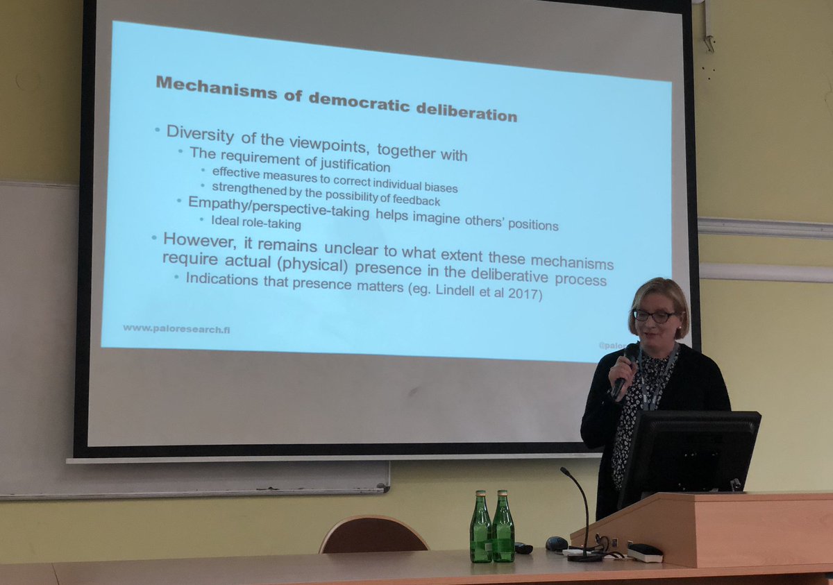 DelDemUCan's tweet image. *Final* panel in #ecprconf2019 about future-oriented #deminno featuring papers from @PALOresearch. @maija_setala begins by unpacking the politics of non-existence.