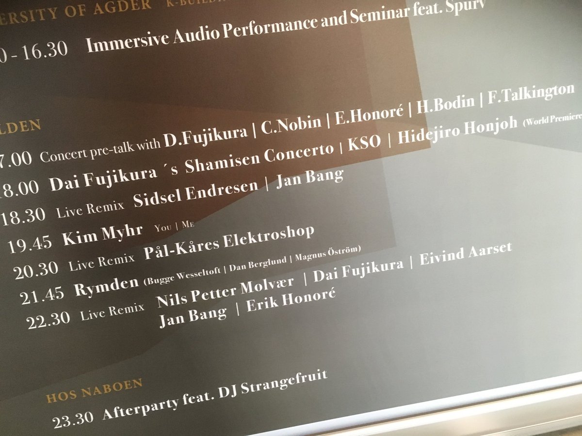 Vistablogger's tweet photo. Looking forward to the premiere of ⁦shamisen concerto by ⁦@daifujikura⁩ tonight at Punkt. Yesterday Dai described his approach to concerto writing at David Toop’s Punkt seminar, now to hear this in action live! I always enjoy Dai’s releases on ⁦@minabelrecords⁩ https://t.co/cjRG8BaEHB