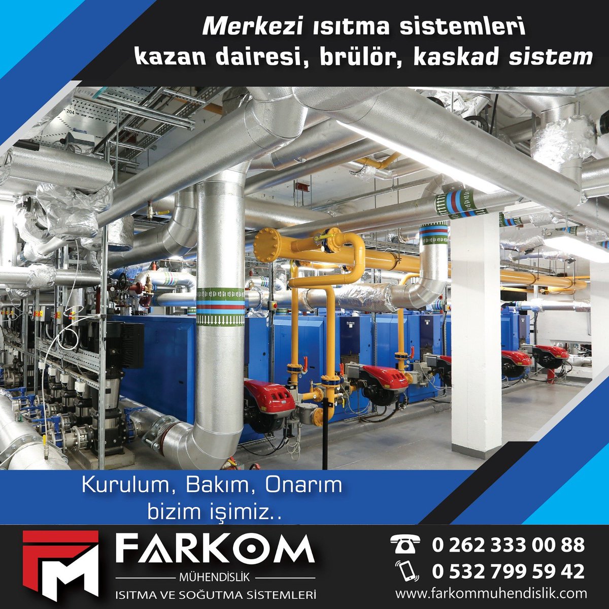 Merkezi ısıtma sistemleri, kazan dairesi, brülör, kaskad sistem hizmetlerimiz mevcuttur.
.
#kocaeli #izmit #kombi #klima #ısıtmasistemleri #soğutmasistemleri #farkom #farkommuhendislik #garanti #dogalgaz #doğalgaz #merkezisistem #brülör #kazan #servis #bakım #yedek #şofben #tamir