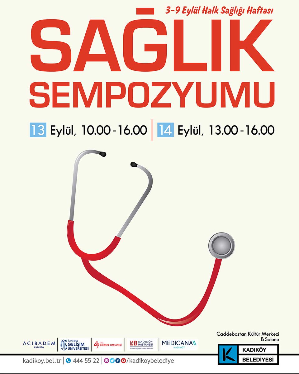 3-9 Eylül Halk Sağlığı Haftası kapsamında düzenlenen Sağlık Sempozyumu'na tüm halkımız davetlidir.
#sağlıksempozyumu #göztepehastanesi <a href="/kadikoybelediye/">Kadıköy Belediyesi</a>
