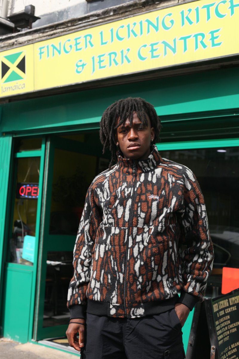 stussy tree bark fleece jacket