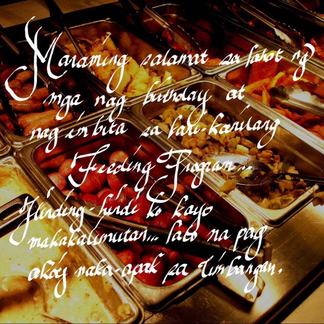 ArmandFelj's tweet photo. Maraming salamat sa mga nag birthday at nag-imbita sa kani-kanilang feeding program...

Hinding-hindi ko kayo makakalimutan... lalo na pag ako'y naka-apak sa timbangan. #Charot!
#FeedingProgram #DeadHungry #PatayGutom #Fats #Overweight https://t.co/eYJvuNClsa
