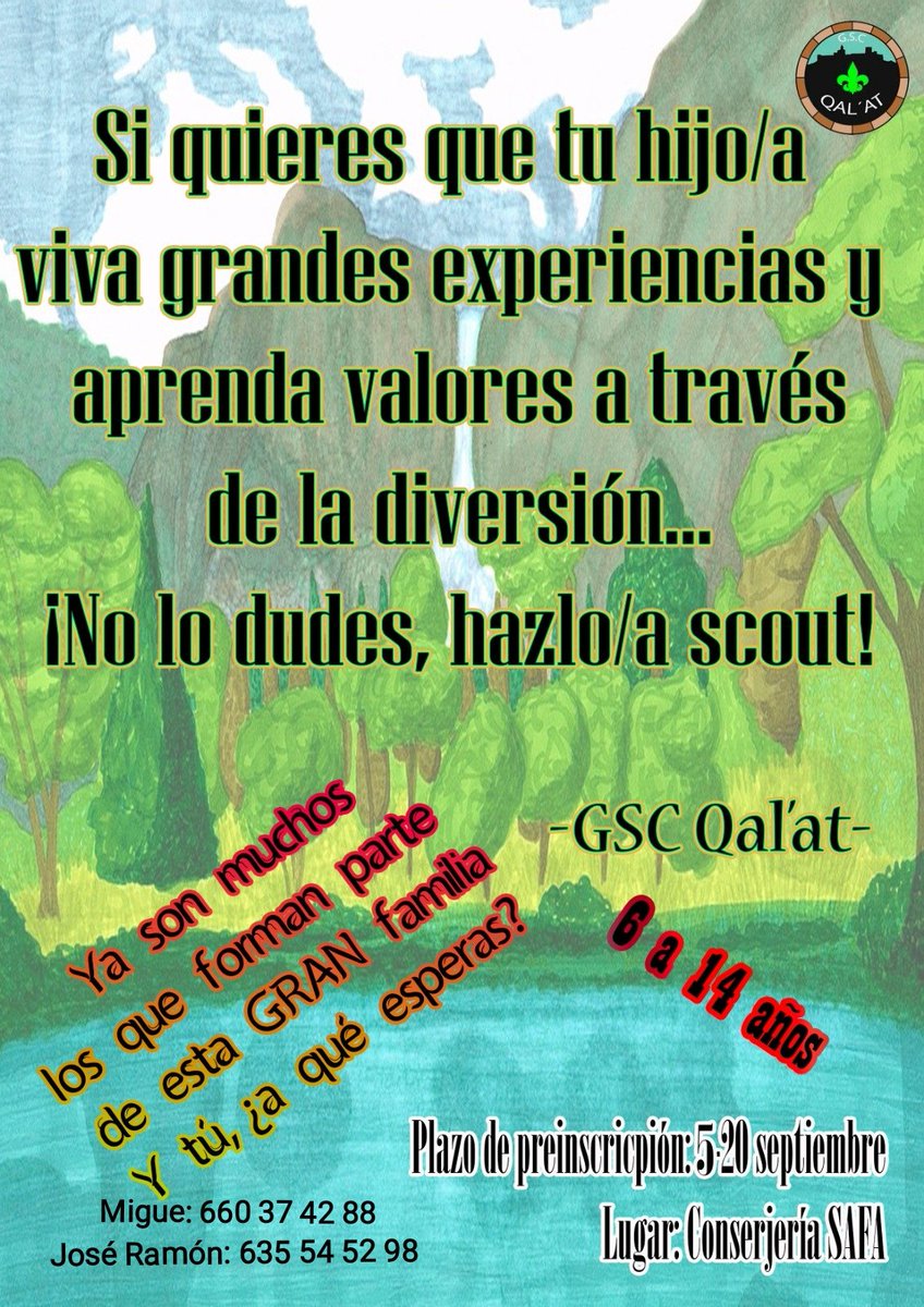 gruposcoutqalat's tweet photo. Si quieres que tu hijo/a viva grandes experiencias y aprenda valores a través de la diversión...... 
¡No lo dudes, hazlo/a scout! 😊 https://t.co/meEWpaYJzS