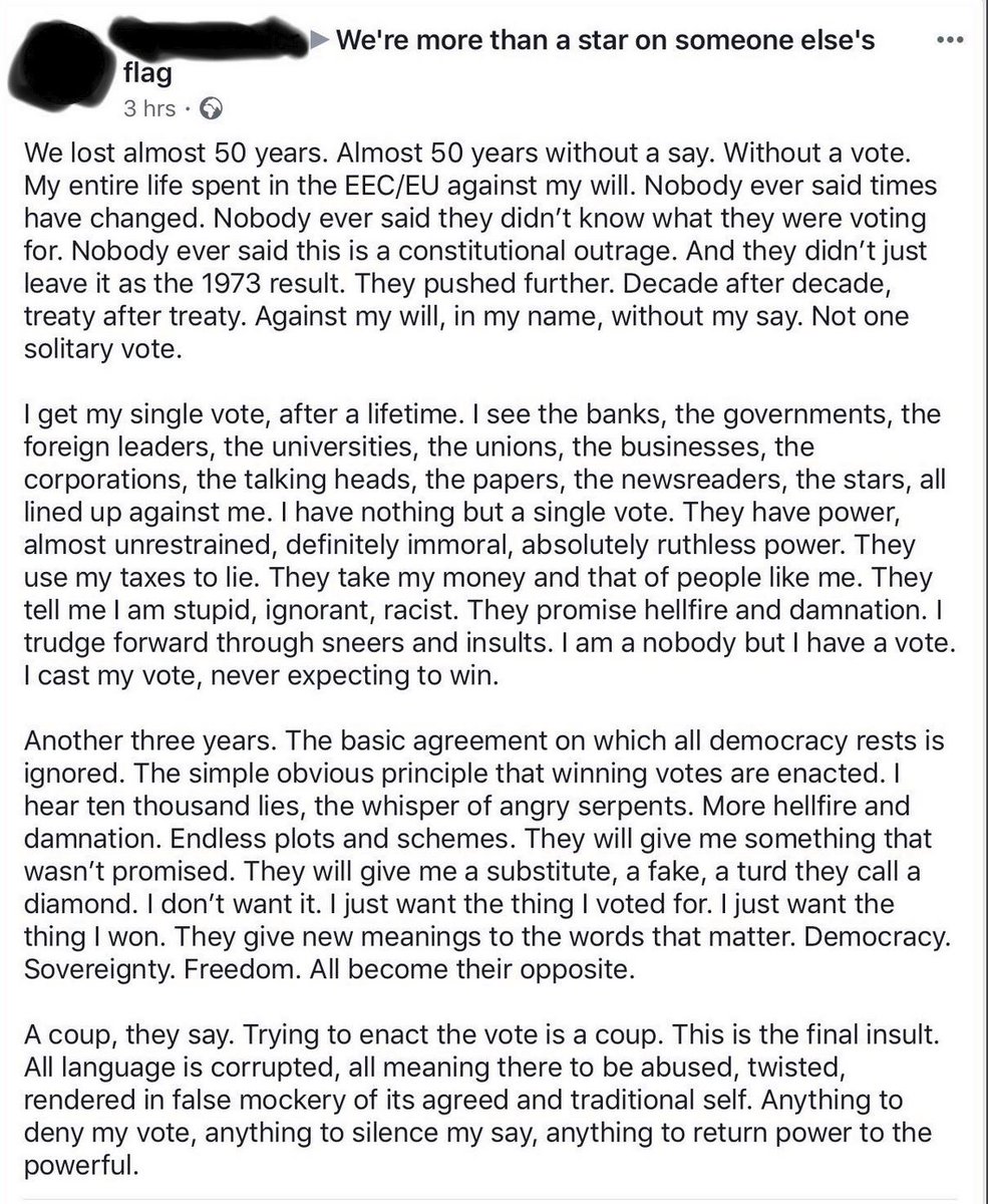 labourleave's tweet image. Someone shared this under the Times piece. Suspect millions of people feel like this. Many, many millions. They will never come back to the parties they hold responsible.