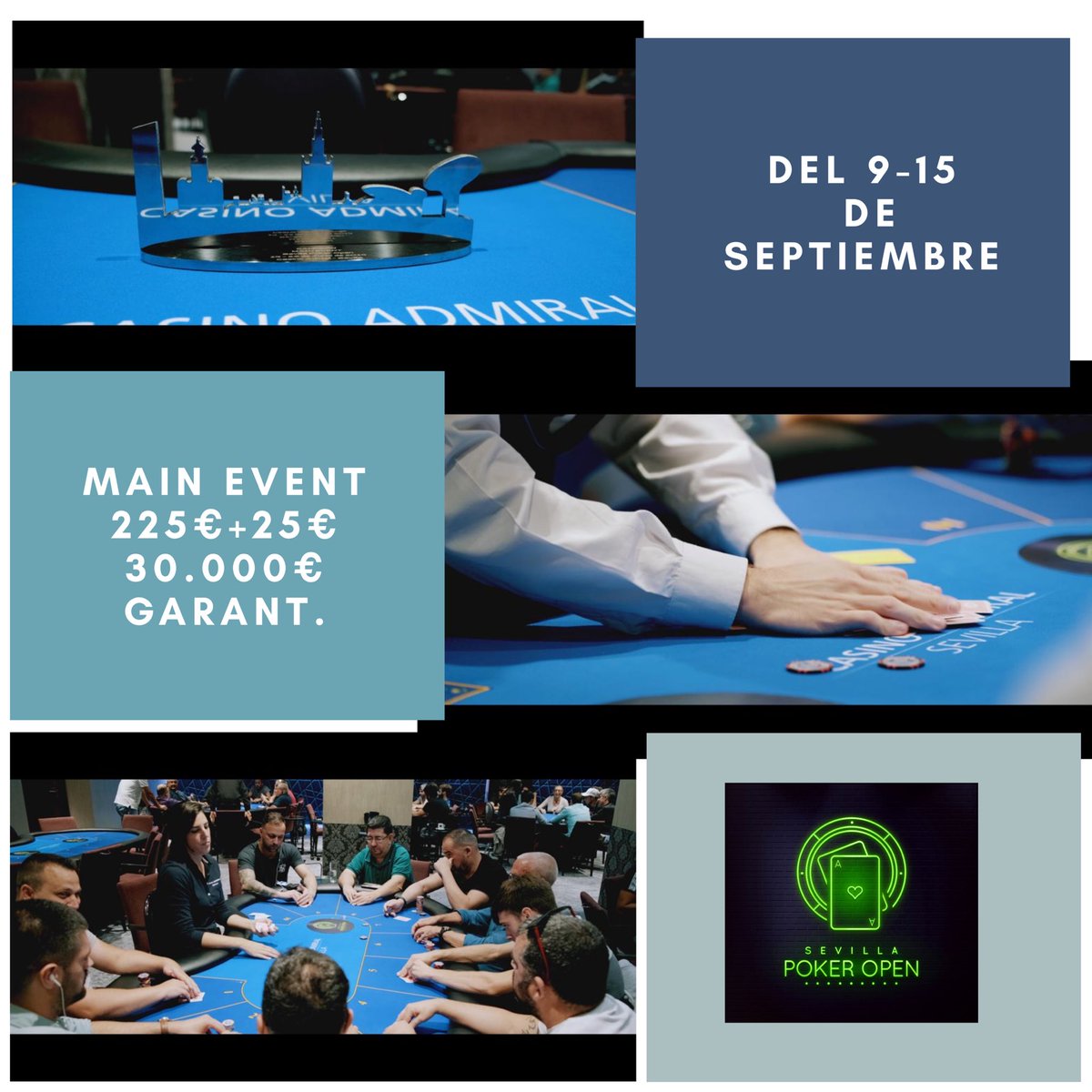 ⚠️Este lunes empieza nuestro festival SEVILLA POKER OPEN🔝💚
•
•
Se espera ambientazo 💃🏽💃🏽💃🏽 
•
•
•
Te esperamos ‼️
<a href="/CasinoAdmiralSV/">Casino Admiral Sevilla</a> 
#sevillapokeropen #pokersevilla #sevilla #festivaldepoker #torneosdepoker