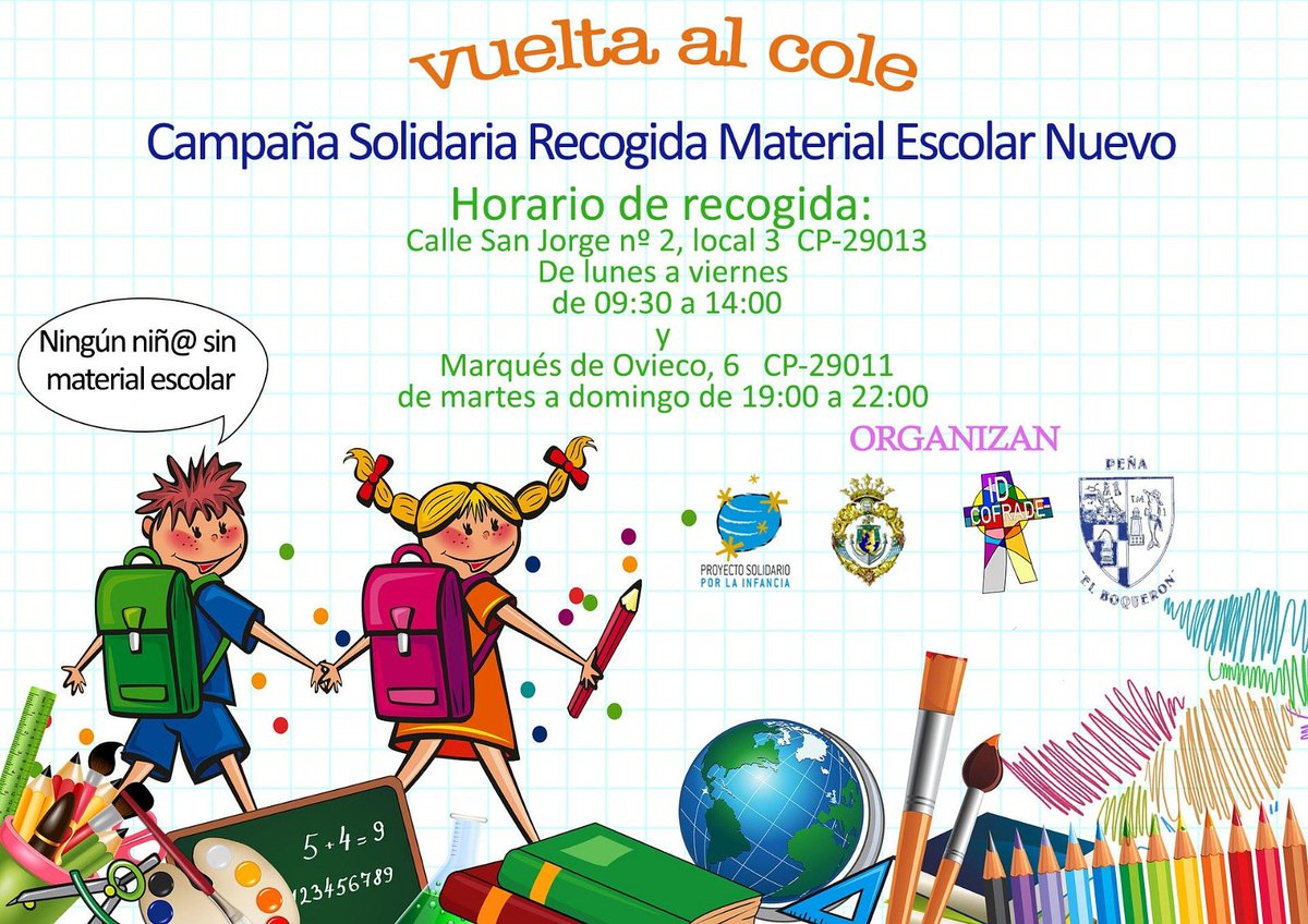 sevifernandez_'s tweet photo. Llega la "Vuelta al cole"... A partir del lunes, no puedes faltar y colaborar con esta iniciativa solidaria 👍🏻
📚🖍️💼📒✏️📂
#recogidaMaterialEscolar #Málaga #NingúnNiñoSinMaterialEscolar #CampañaSolidaria
RT 🙏🏻 https://t.co/KvanDJj5hu