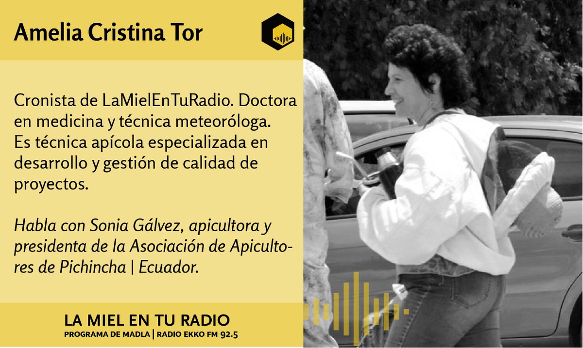 LaMielEnTuRadio's tweet photo. La #cronistatrotamundos #AmeliaCristinaTor conversa con #SoniaGalvez, apicultora y presidenta de la #AsociaciónDeApicultoresDePichincha - #Ecuador | #ADAPI.
En directo: sábados de 7 a 9 h
https://t.co/zKzmu8iYgE
@REDLACaf @intaargentina @INTAInforma https://t.co/3LF3MqklqF