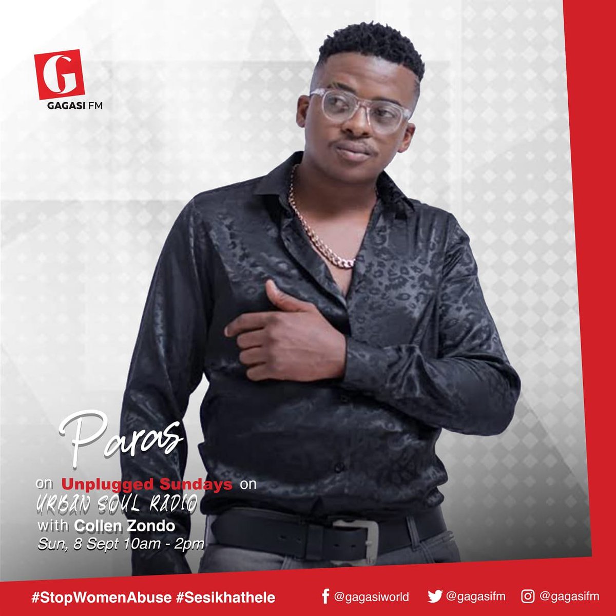 AfroTainmentSA's tweet photo. Please tune into @gagasifm #unpluggedsundays tomorrow between 10am - 2pm for @PARAS_RSA ... he will perform your favorite songs live on air ๐ป cc @CollenDj #ParasLiveOnUrbanSoulRadio #AfroAtWork https://t.co/LU3q1d0d3B
