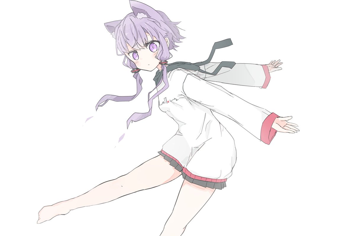 yuzuki yukari 1girl solo animal ears purple eyes purple hair white background cat ears  illustration images