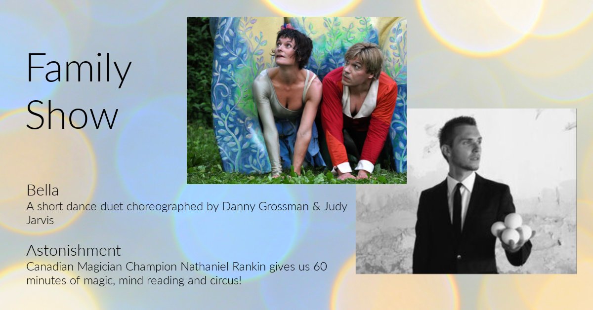 Ta Da Festival Wakefield Presents: Family Show
BELLA: A short dance duet choreographed by Danny Grossman &amp; Judy Jarvis
AMAZE: Magic of Michael Bourada. Thrilling magic, mind-blowing mental feats and laugh-out-loud comedy sure to amaze. 
<a href="/OttawaFestivals/">Ottawa Festivals</a> #wakefieldqc #magic #dance