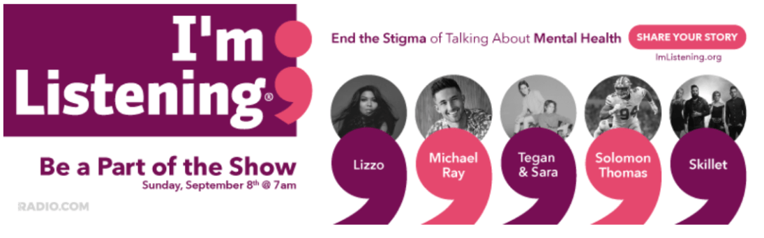 NAMIMass's tweet photo. "I’m Listening," 2-hr special on #MentalHealth Awareness on Sun, Sept 8th at 7 am EDT.  Live show with Blink-182, Disturbed, Halsey, Lizzo, Michael Ray, Tegan &amp; Sara, Shawn Mendes, + NFL players Solomon Thomas &amp; Chris Hubbard. 
 https://t.co/beRaw552VM #suicideprevention https://t.co/VZrjDU9P10