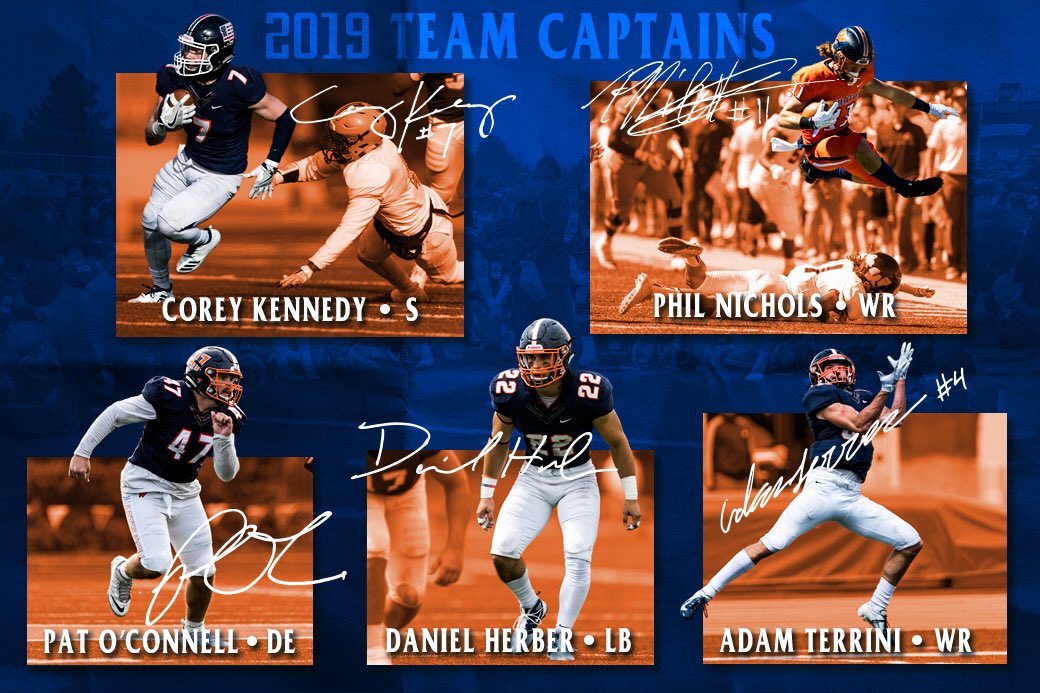 WheatonFB's tweet photo. Meet your #2019 #ThunderGang Captains who will lead the Team out at 1:00 PM vs Monmouth.
#LetsRoll #PTR https://t.co/z4yjOTaRhd