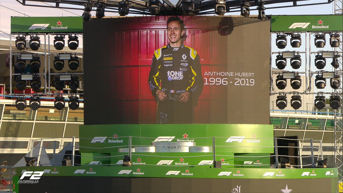 Formula2's tweet image. For you, Anthoine ❤️

The national anthem of France plays out on the podium, in your memory 🇫🇷