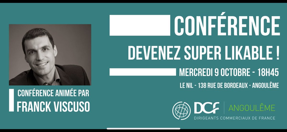 PhilippeOlsina's tweet photo. Les DCF D’Angoulême vous ont préparé une conférence « Devenez super likable »
Pour vous inscrire ➡️    https://t.co/xUcHEnxVWx   #dcf https://t.co/hS79NFIN49