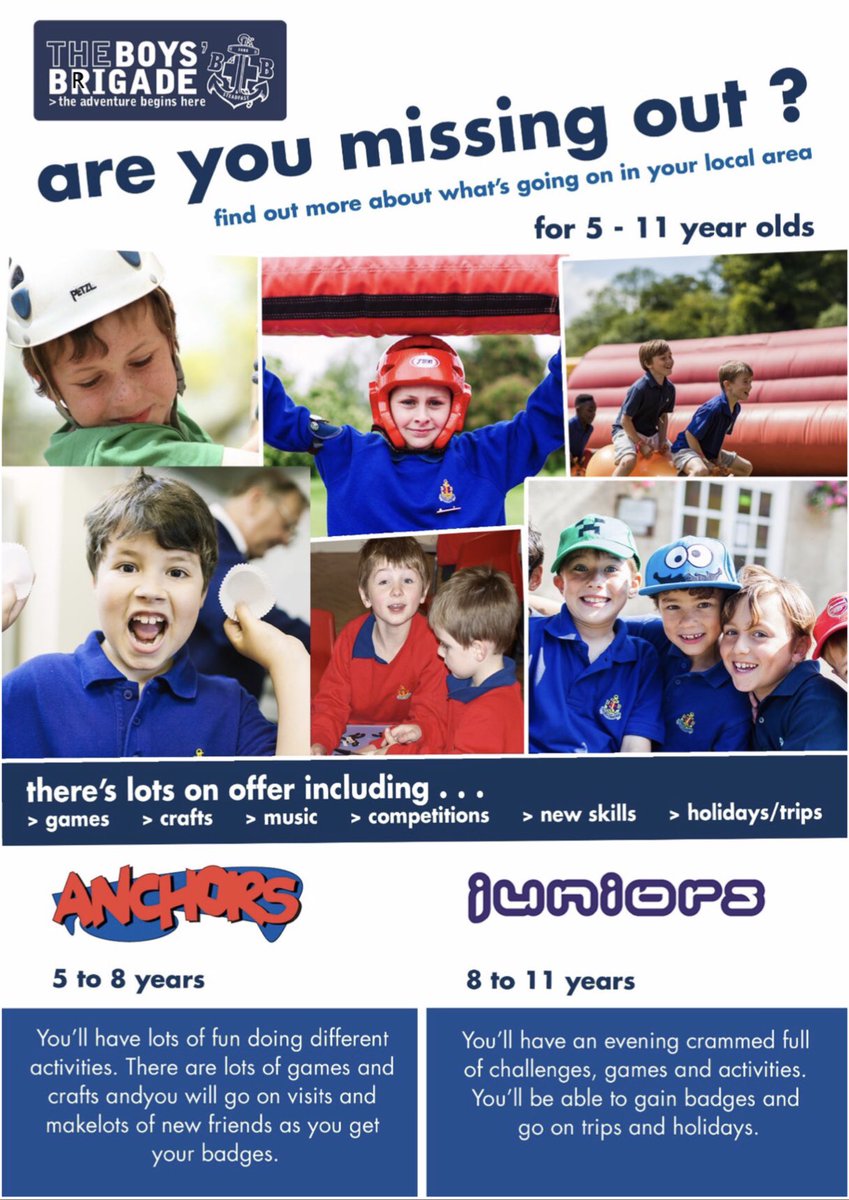 3rdTraffordBB's tweet photo. Is your son age 5+ looking for something new to do and make some new friends? Why not join us at 3rd Trafford Boys Brigade?
OPENING EVENING THIS WEDNESDAY 11th SEPTEMBER 
For more information see details below or visit https://t.co/m2gfcgNmzK for more information. @StretfordM32 https://t.co/Kfrg04GKqE