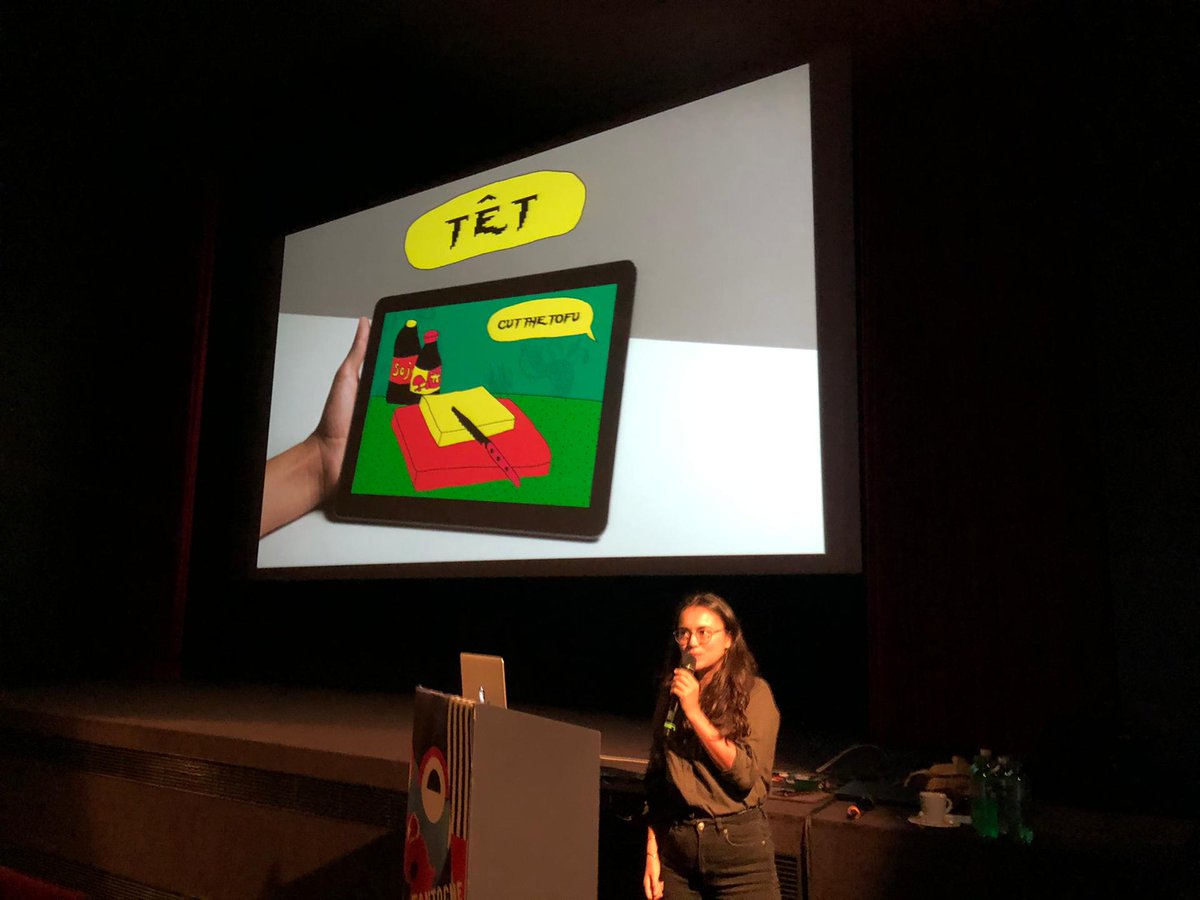 SGDAch's tweet photo. #SwissGames at @fantoche_baden
Charlotte Broccard talks about her cooking game Têt,
which is inspired by Wario Ware and Vietnamese Cuisine.
The game teaches the moves and you can learn how to cook the real dish. https://t.co/D9rHCp0tgx