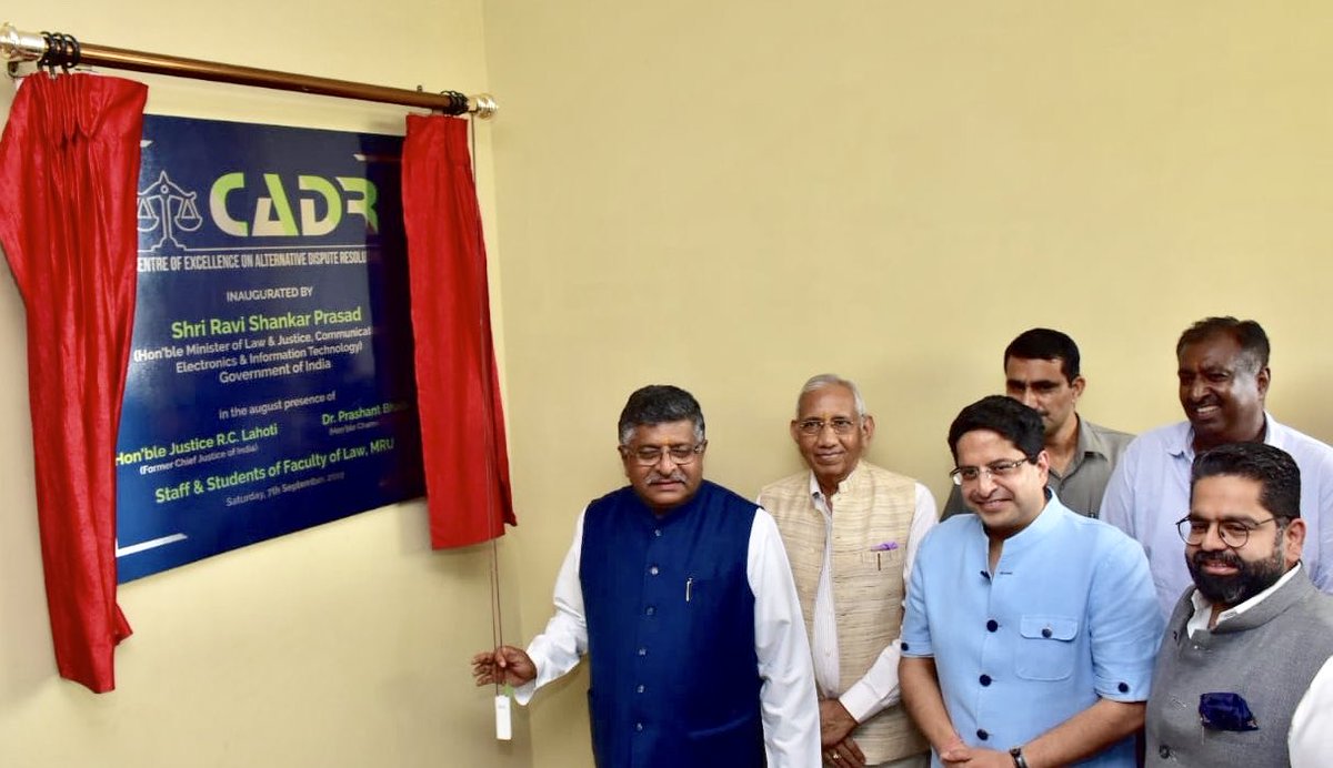 sonalgoelias's tweet photo. Hon’ble Union Min @rsprasad ji inaugurated ‘Centre of Excellence on Alternative Dispute Resolution’ At Manav Rachna University #Faridabad ; 
He empasized- 
India To emerge as hub of #International &amp; #Domestic -#Arbitration;
Youth to become #JobGivers &amp; #entrepreneurs
#NewIndia 🇮🇳 https://t.co/mKq7m9DPEV