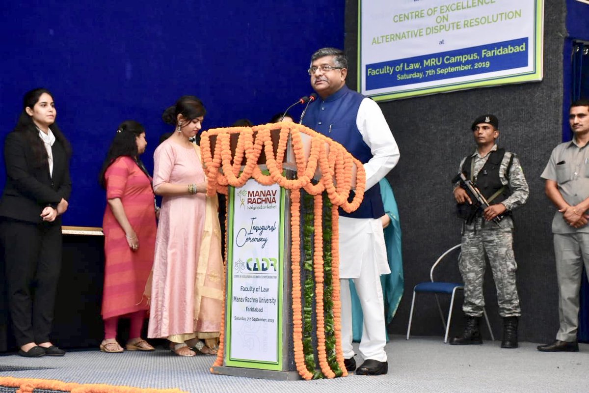 sonalgoelias's tweet photo. Hon’ble Union Min @rsprasad ji inaugurated ‘Centre of Excellence on Alternative Dispute Resolution’ At Manav Rachna University #Faridabad ; 
He empasized- 
India To emerge as hub of #International &amp; #Domestic -#Arbitration;
Youth to become #JobGivers &amp; #entrepreneurs
#NewIndia 🇮🇳 https://t.co/mKq7m9DPEV