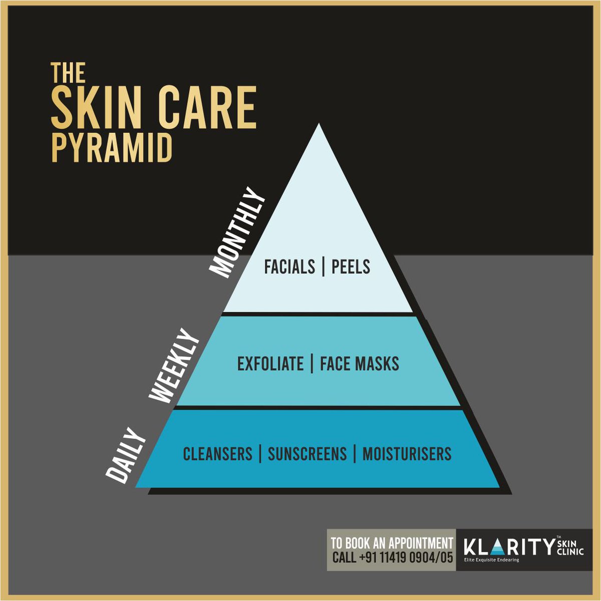 KlarityC's tweet image. You can never always be motivated, so you must learn to be disciplined!
#dailyroutines #weeklyroutines #monthlyroutine #skincarepyramid #dermatologist #klarityskinclinic #gk2 #newdelhi #skincare #discipline