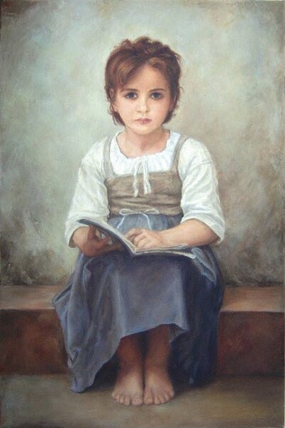 This is  #myreproduction of Bouguereau’s ‘A Difficult Lesson.’I’m a Bouguereau fan - and have plans to reproduce many more of his works. The most difficult part is choosing which one I want to hang in my home next.  #oilpainting