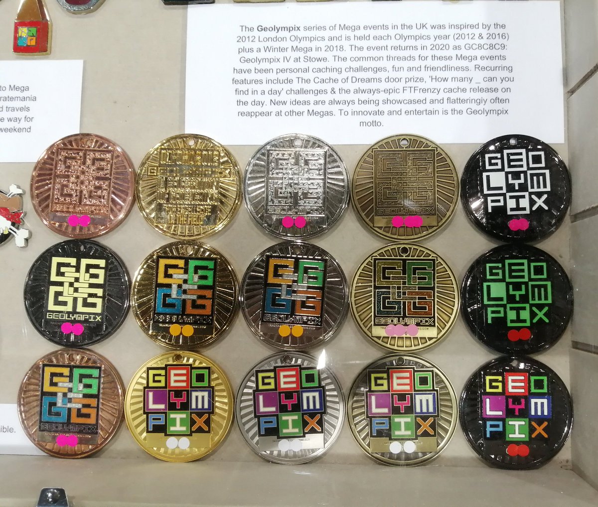 Geolympix's tweet photo. A few shots from today's #GeoCoinFest #GCF2019 in Manchester. Yes, that's the glorious return of the #Geolympix mascot, #GeolympixGeoff, the 'georilla' 😄
Also a big display of past #geocoins. There will be a 2020 version! https://t.co/NWiXI8QLBY