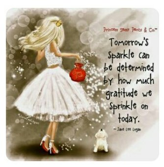 Tomorrow's sparkle can be determined by how much gratitude we sprinkle on today..
#quotes #gratitude #life
#GoldenHearts #FamilyTRAIN 
#BabyGo #supergirlbabygo 
#JoyTrain #inspireu2action 
#thextraordinarionly #Joy  #ThinkBIGSundayWithMarsha