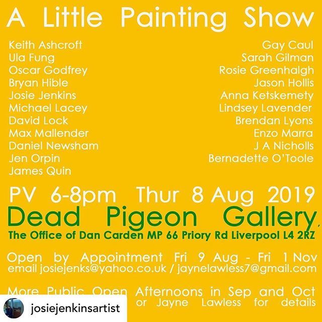 hetleyrdstudios's tweet photo. Hetley’s @j.a.nicholls in this #painting #show #exhibition @deadpigeongallery #liverpool #art #artist #painter #studiolife @withrepost • @josiejenkinsartist Next week! A Little Painting Show comes to @deadpigeongallery! Here are all the deets:

A Lit… https://t.co/t9Wvyi1eOi https://t.co/9M8yZnqeXg