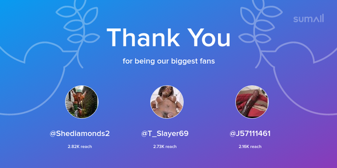 Our biggest fans this week: Shediamonds2, T_Slayer69, J57111461. Thank you! via https://t.co/MQbZ2Va1B6<a href="/tag/this"class="tags"><span>#this</span></a><a href="/tag/part3"class="tags"><span>#part3</span></a>