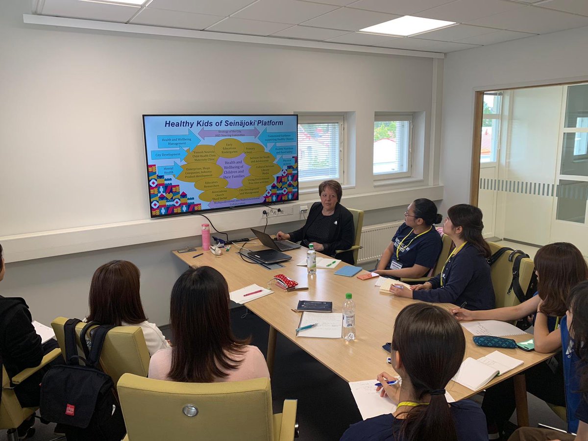 hellikitinoja's tweet photo. Students from Japan getting familiar with the Healthy Kids of Seinäjoki model. @HKSSeinajoki #healthykidsofseinajoki @Sjkkaupunki @SeAMK #TokyoMedicalandDentalUniversity https://t.co/s1KqoKCpMJ