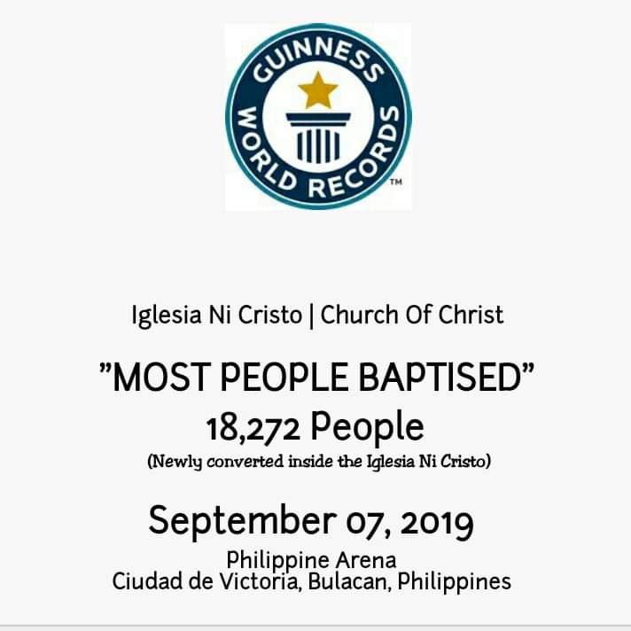 wallycuarto44's tweet photo. #OFFICIAL_AMAZING!
Ika-25 na GUINNESS RECORD, Nasungkit ng IGLESIA NI CRISTO!
OFFICIAL COUNT: 18,272
#INCGrandBaptism2019 https://t.co/F91ag4z8OV