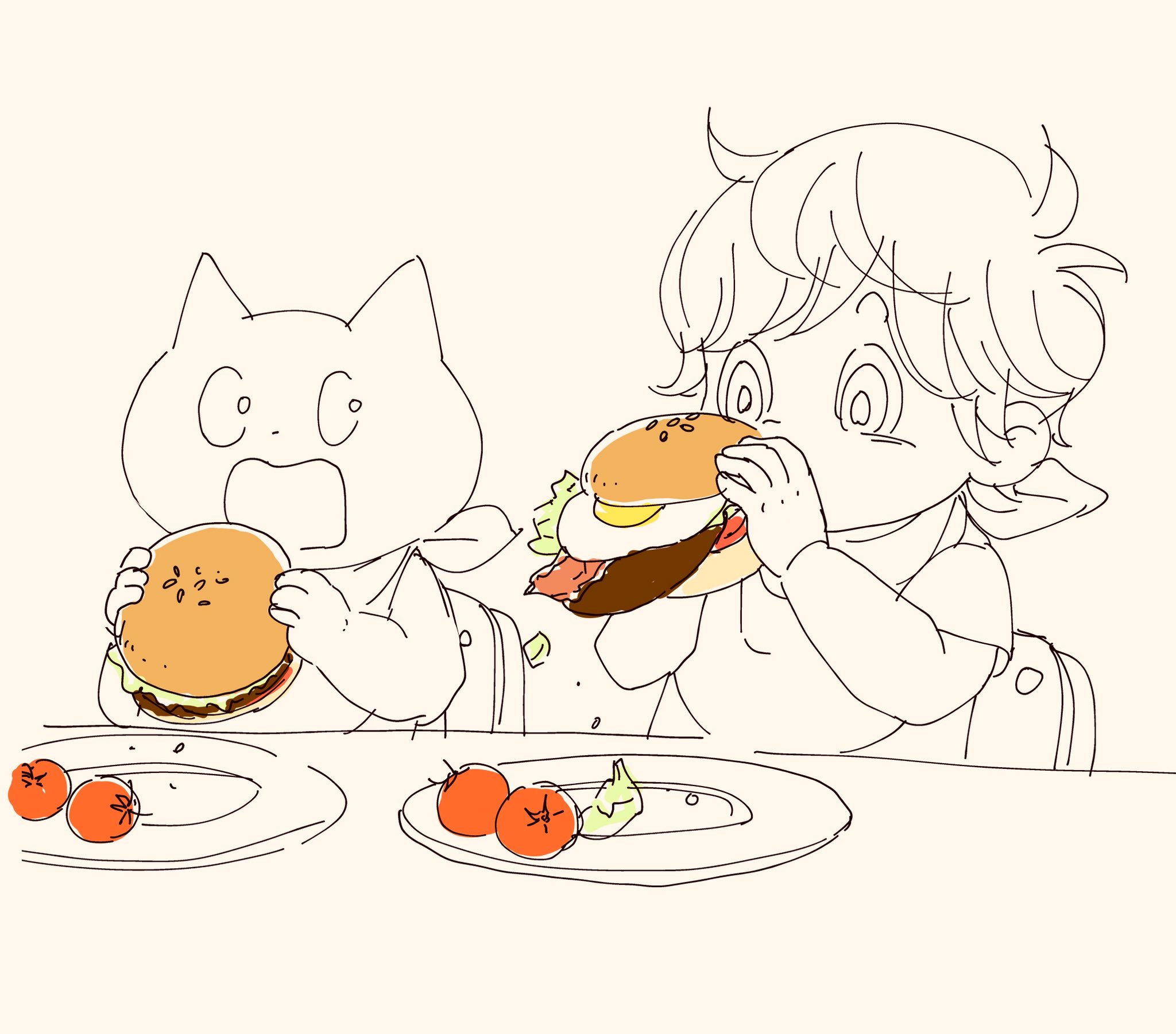 Shino 一日一絵 135日目 大きなハンバーガーを食べる男の子とネコ 中身がー 1日1絵 一日一絵 イラスト 創作 男の子 ネコ 猫好きさんと繫がりたい イラスト好きさんと繋がりたい 絵描きさんと繫がりたい T Co Bnx1o3gmdb Twitter
