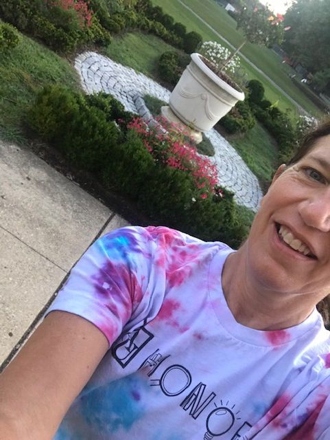 Sporting my new tie-dyed <a href="/AUHonors/">AU Honors</a> t-shirt on my run, thanks to this incoming class!