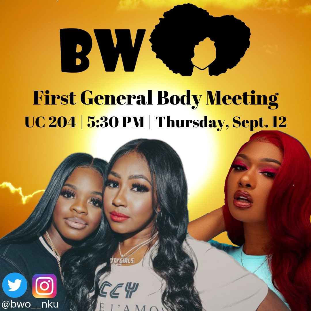 BWO's first general body meeting on Thursday. We have a very interesting and fun topic we will be discussing so come join us to give us your thoughts.