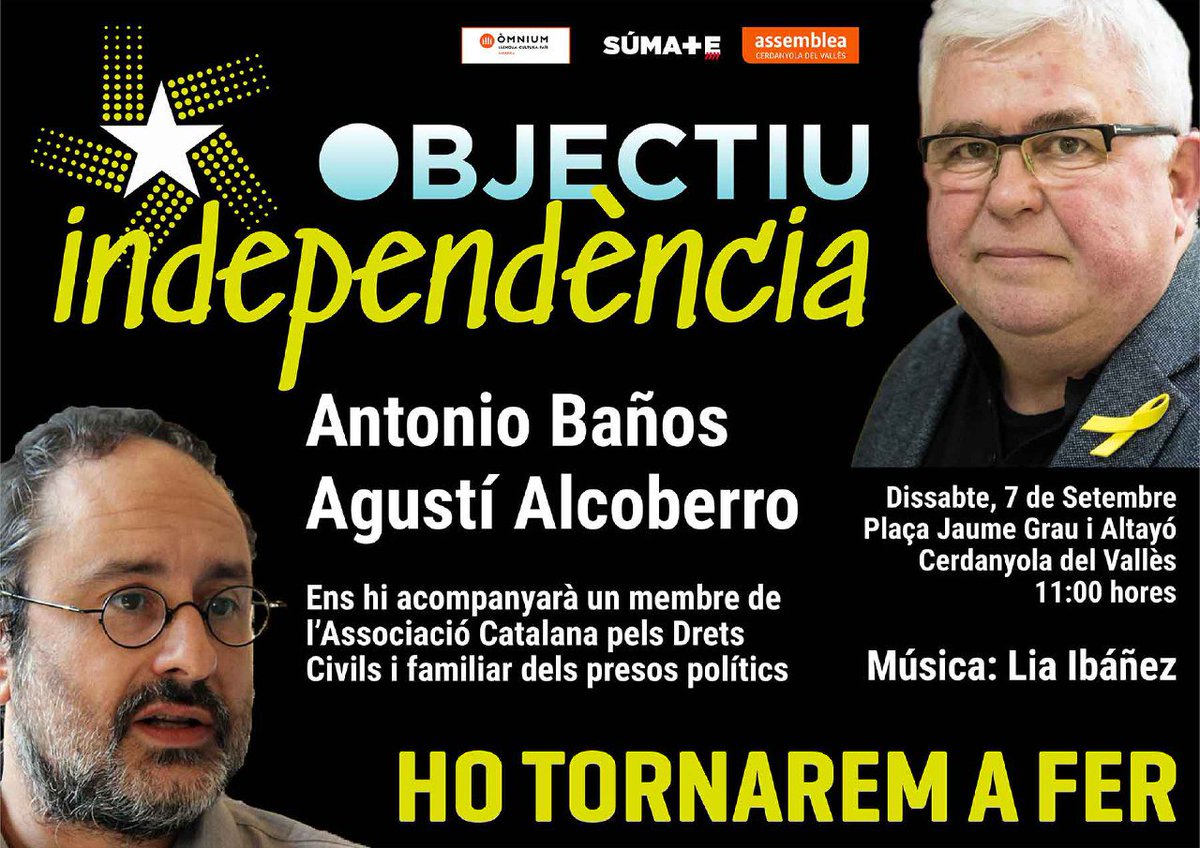 CxInd's tweet photo. Avui hem recordat l'acte que @CxInd vam organitzar a #Cerdanyola el 26 de juny de 2017. @jcuixart i @jordialapreso la vostre força i el coratge ha estat amb nosaltres tan present com aquell dia @jcuixart i  @jordialapreso #HoTornaremAFer fins que el poble català sigui lliure. https://t.co/6VTre4LstB