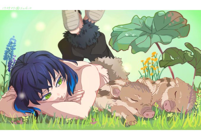 すどさんがTwitterに投稿した嘴平伊之助(鬼滅の刃)のイラスト。