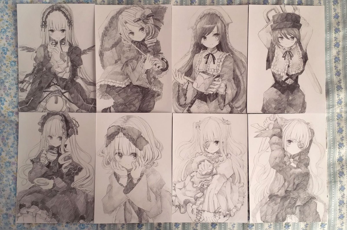シャーペンで描いたローゼンメイデンの皆を並べて見ました。今回もみんな描けたー!楽しかった! 