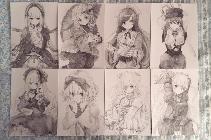 シャーペンで描いたローゼンメイデンの皆を並べて見ました。今回もみんな描けたー!楽しかった! 
