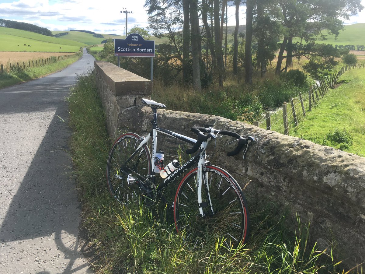 After a few days of lurgy, nice to get out in the sun a bit. Wish I had two working legs though! #pinarello #scottishborders are great.