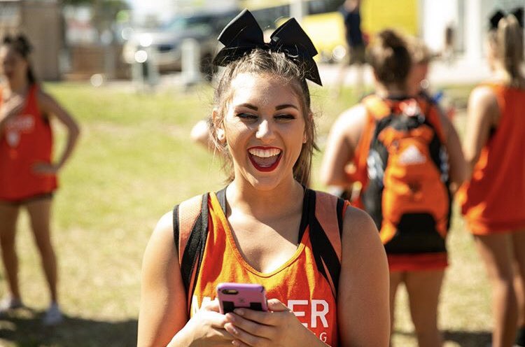 CheerTheBearMU's tweet photo. Our faces as we try to contain our excitement!! We'll see you for the @MercerFootball home opener NEXT WEEK! https://t.co/2WlCDKYq08