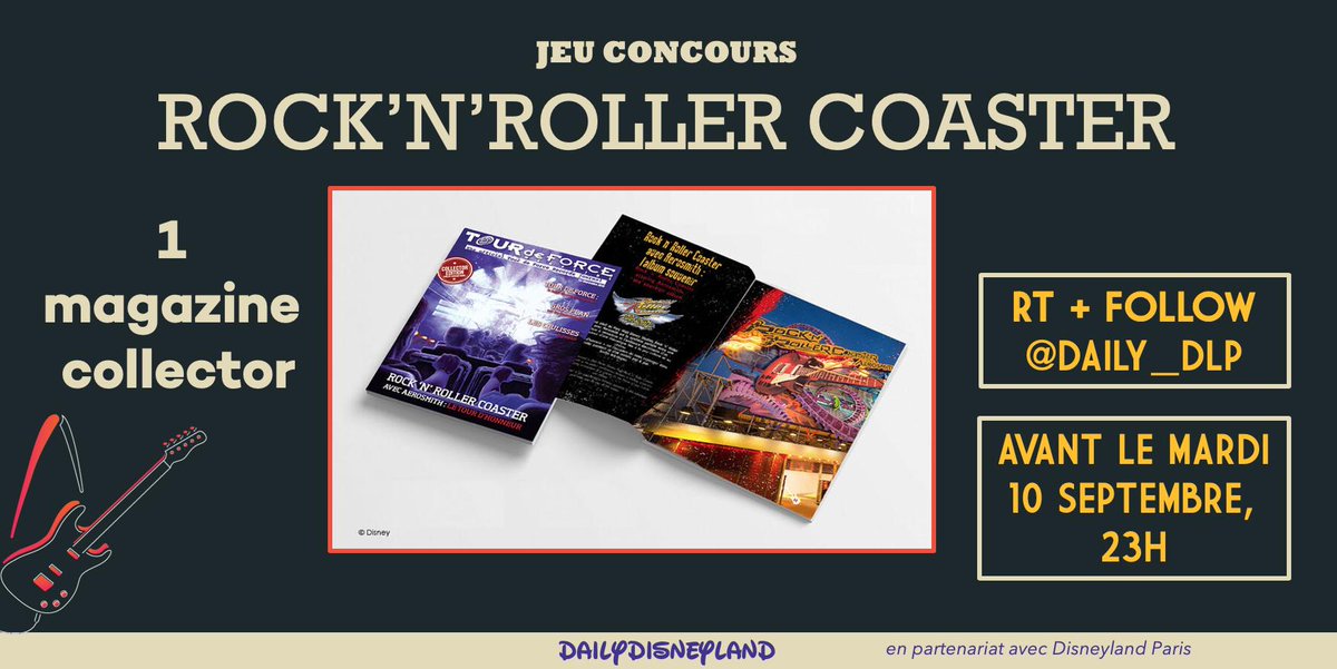 Daily_DLP's tweet photo. La weekend-dernier, Rock'n'roller Coaster 🎸 fermait définitivement ses portes à Disneyland Paris. 
Ce week-end, Daily Disneyland met en jeu un exemplaire du magazine collector distribué pour l'occasion🤘!
RT + FOLLOW avant le 10/09, 23h pour tenter votre chance. https://t.co/1CX4tyxCnm