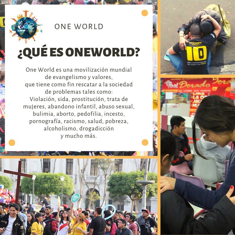 LideresIntegros's tweet photo. One World es un movimiento mundial de evangelismo, del 1 al 10 de octubre salimos a las calles a llevar el amor y poder de Dios 💪.
#OneWorldPeru 🇵🇪 https://t.co/5Np1LIl9QW